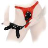 Ledapol - Echt Leder Harness Slip mit 3 Dildos rot - Gr. L