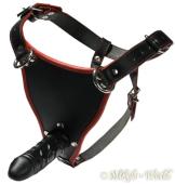 Ledapol - Echt Leder Harness Penis / Dildo Slip schwarz-rot