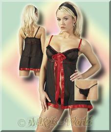 Frivoles Powernetz Babydoll-Set schwarz-rot