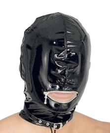 Ledapol - Lack Kopfmaske blind mit Mund-Zip und Schnalle