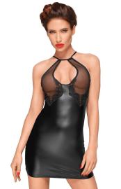 Noir Handmade - Power-Wetlook Tll Minikleid mit Stickerei schwarz